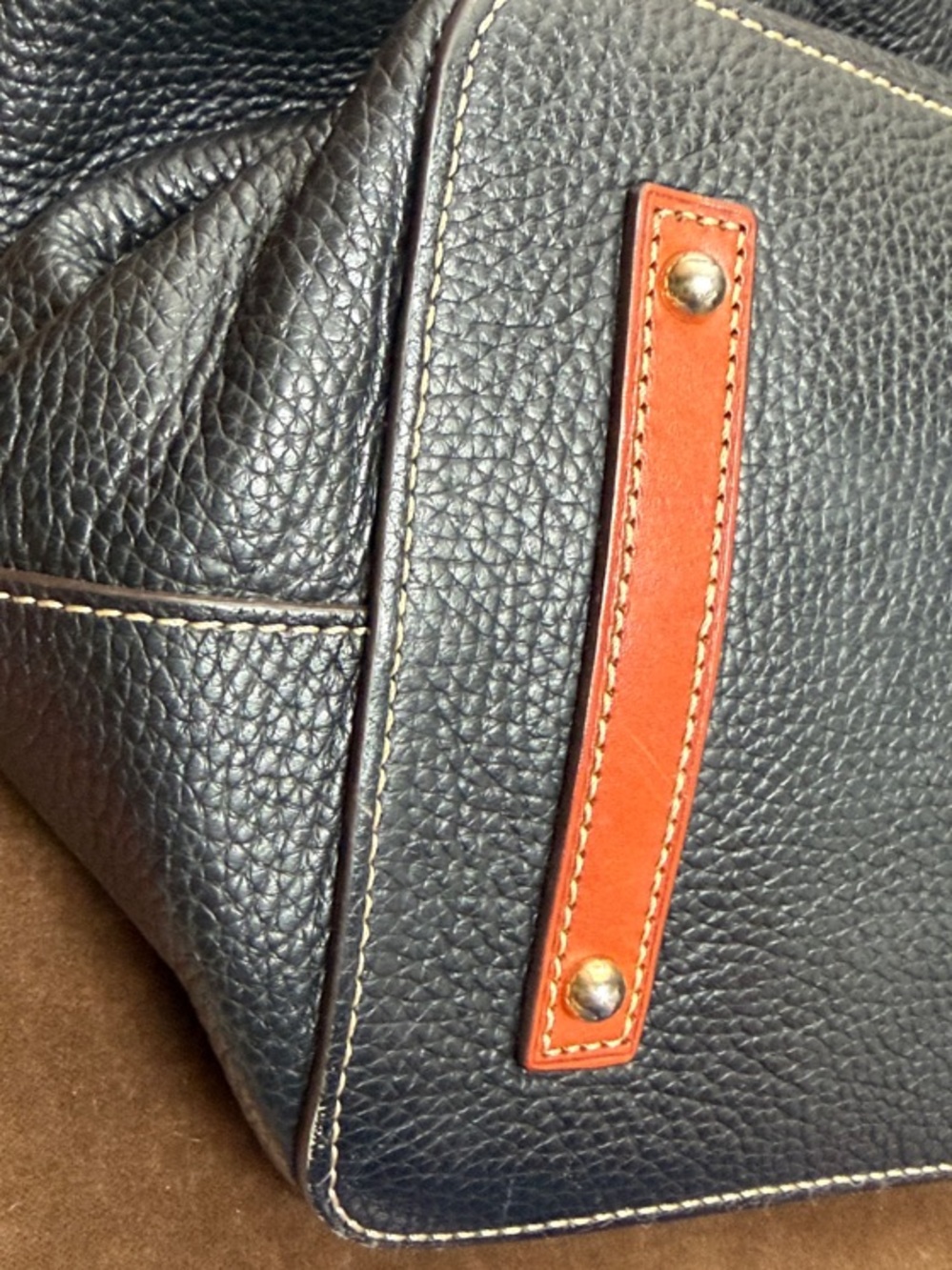 Dooney & Bourke Black Pebbled Leather Tote with Brown leather Trim and Tassel - Picture 16 of 16